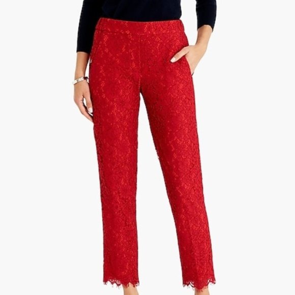 J.Crew Easy Pant in Red Lace petite F9522 in Festive red size 2p - Picture 2 of 6